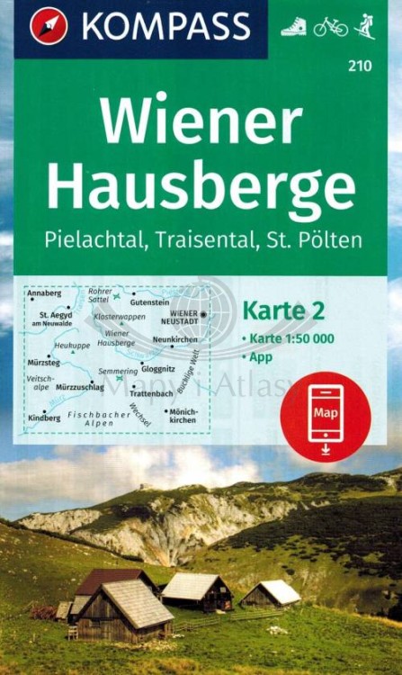 Wiener Hausberge, Pielachtal, Traisental, Sankt Pölten. Zestaw dwóch map turystycznych 210 wydawnictwa Kompass. Mapa 2 - okładka
