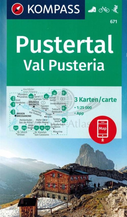 Pustertal / Val Pusteria. Zestaw trzech map turystycznych 671 wydawnictwa Kompass. Okładka zestawu