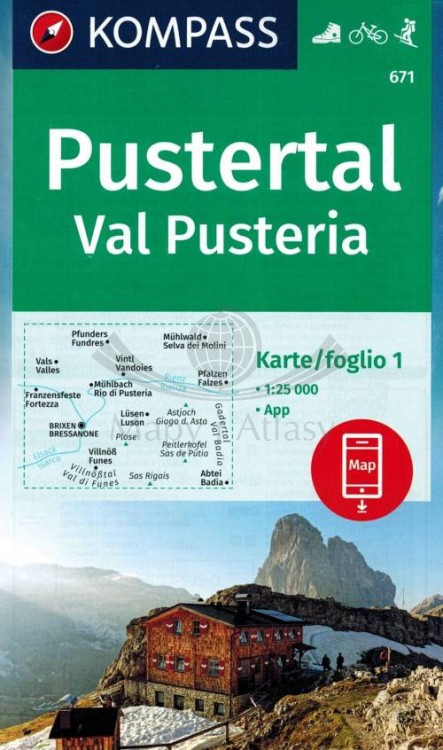 Pustertal / Val Pusteria. Zestaw trzech map turystycznych 671 wydawnictwa Kompass. Mapa 1 - okładka