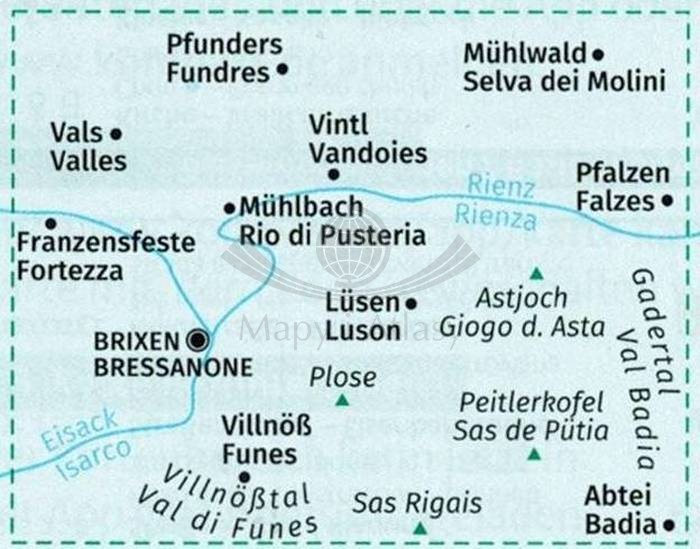 Pustertal / Val Pusteria. Zestaw trzech map turystycznych 671 wydawnictwa Kompass. Mapa 1 - zasięg