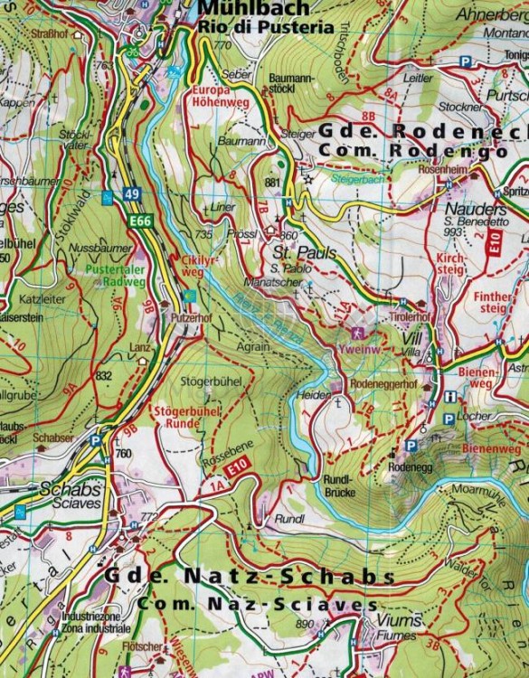 Pustertal / Val Pusteria. Zestaw trzech map turystycznych 671 wydawnictwa Kompass. Mapa 1 - fragment 2