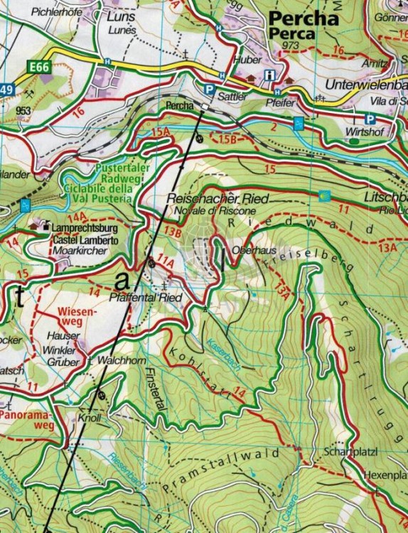 Pustertal / Val Pusteria. Zestaw trzech map turystycznych 671 wydawnictwa Kompass. Mapa 2 - fragment 1