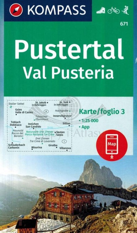 Pustertal / Val Pusteria. Zestaw trzech map turystycznych 671 wydawnictwa Kompass. Mapa 3 - okładka