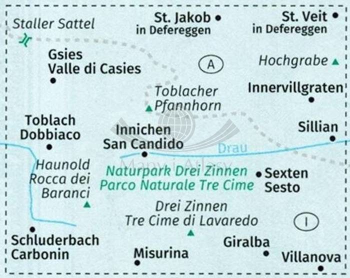 Pustertal / Val Pusteria. Zestaw trzech map turystycznych 671 wydawnictwa Kompass. Mapa 3 - zasięg