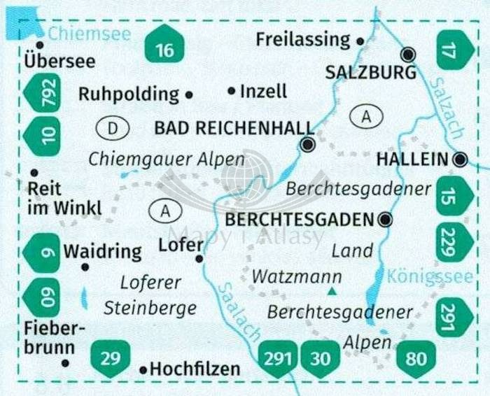 Berchtesgadener Land Chiemgauer Alpen. Mapa turystyczna wydawnictwa Kompass. Zasięg