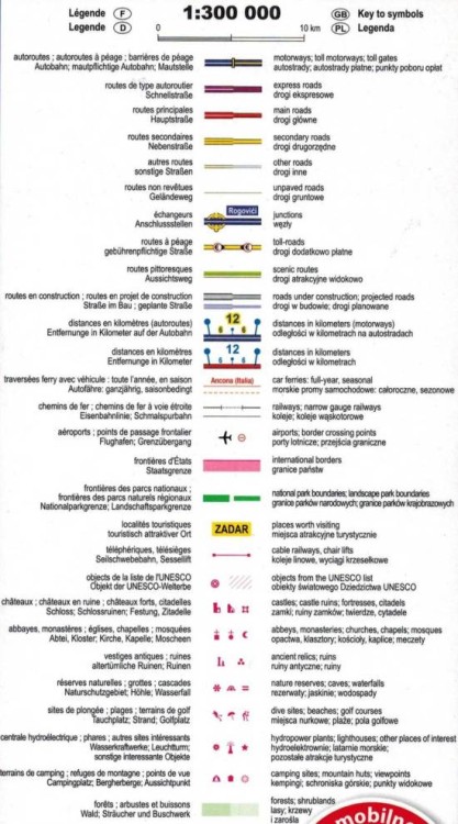 Chorwacja i Czarnogóra - wybrzeże. Laminowana mapa samochodowo-turystyczna wydawnictwa ExpressMap. Legenda