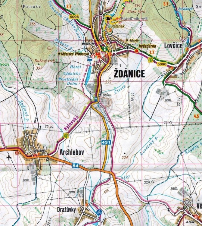 Slovacko, Chriby. Mapa turystyczna 463 wydawnictwa Shocart. Fragment 1