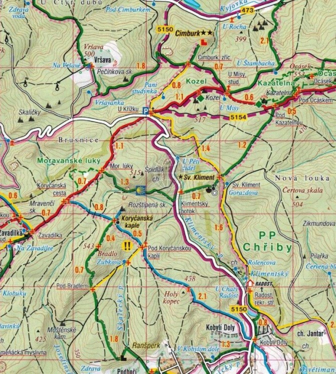 Slovacko, Chriby. Mapa turystyczna 463 wydawnictwa Shocart. Fragment 2