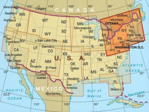 USA, część północno-wschodnia 1:1 250 000. Wodoodporna mapa samochodowo-turystyczna /4/ wydawnictwa Reise Know-How. Zasięg
