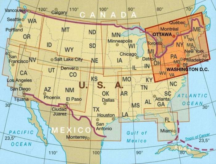 USA, część północno-wschodnia 1:1 250 000. Wodoodporna mapa samochodowo-turystyczna /4/ wydawnictwa Reise Know-How. Zasięg