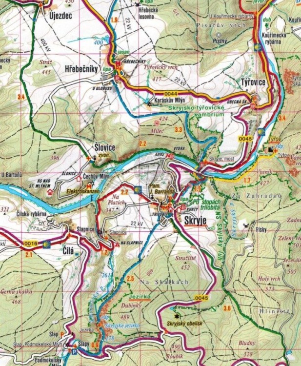 Krivoklatsko, Rakovnicko, Karlstejn. Mapa turystyczna 16 wydawnictwa Shocart. Fragment 1