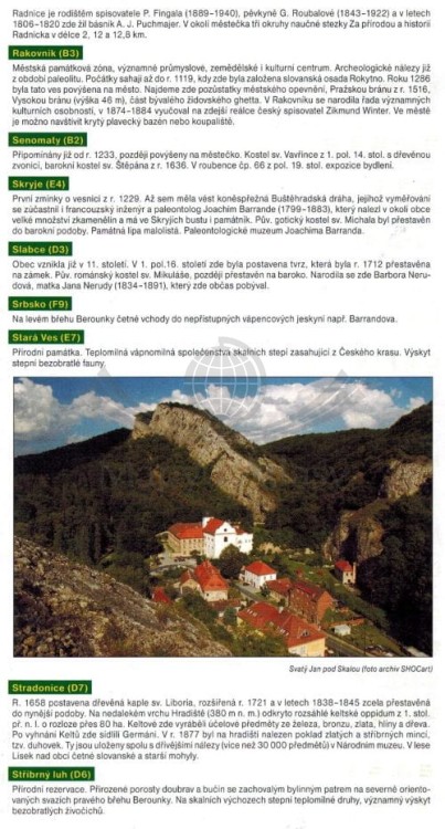 Krivoklatsko, Rakovnicko, Karlstejn. Mapa turystyczna 16 wydawnictwa Shocart. Informator - fragment