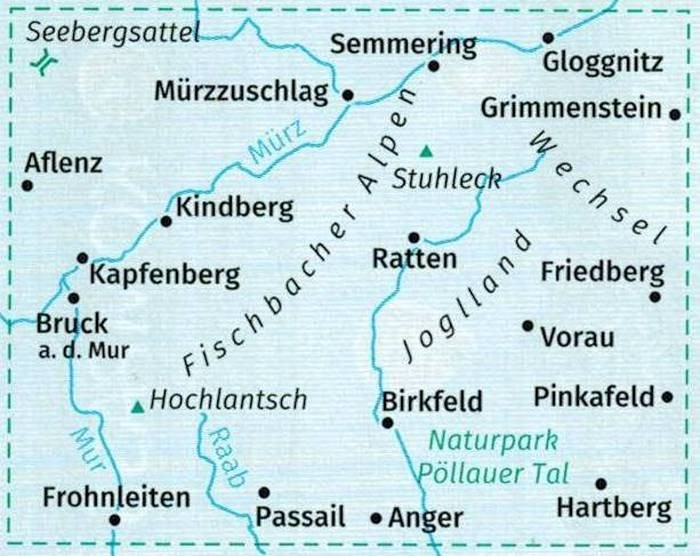 Grazer Bergland, Fischbacher Alpen. Zestaw dwóch map turystycznych 221 wydawnictwa Kompass. Mapa 1 - zasięg