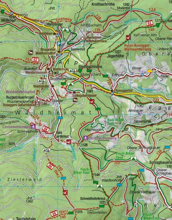 Grazer Bergland, Fischbacher Alpen. Zestaw dwóch map turystycznych 221 wydawnictwa Kompass. Mapa 1 - fragment 2