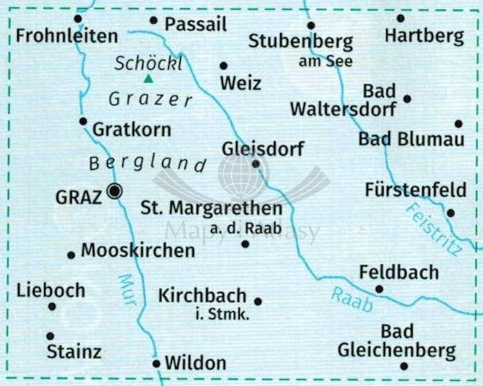 Grazer Bergland, Fischbacher Alpen. Zestaw dwóch map turystycznych 221 wydawnictwa Kompass. Mapa 2 - zasięg