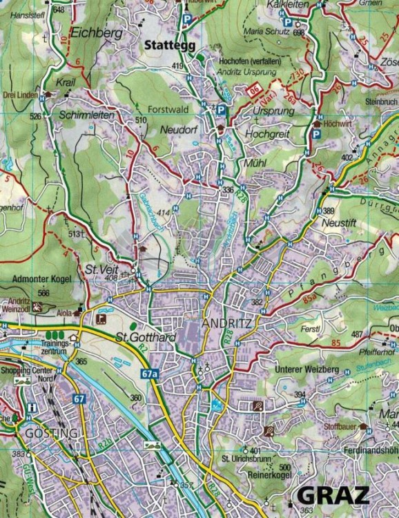 Grazer Bergland, Fischbacher Alpen. Zestaw dwóch map turystycznych 221 wydawnictwa Kompass. Mapa 2 - fragment 1