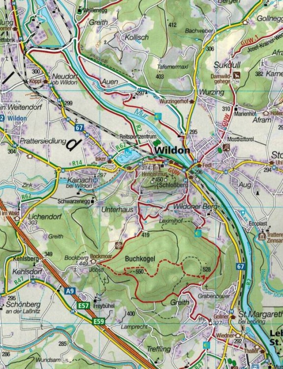 Grazer Bergland, Fischbacher Alpen. Zestaw dwóch map turystycznych 221 wydawnictwa Kompass. Mapa 2 - fragment 2
