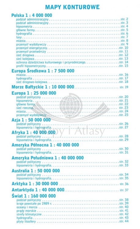 Geografia. Mapy konturowe wydawnictwa Demart. Spis treści