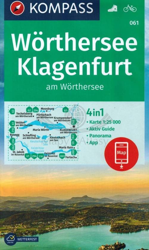 Wörthersee, Klagenfurt am Wörthersee. Wodoodporna mapa samochodowo-turystyczna 061. Kompass