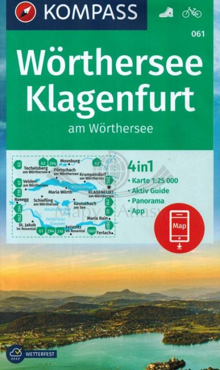 Wörthersee, Klagenfurt am Wörthersee. Wodoodporna mapa samochodowo-turystyczna 061 wydawnictwa Kompas. Okładka