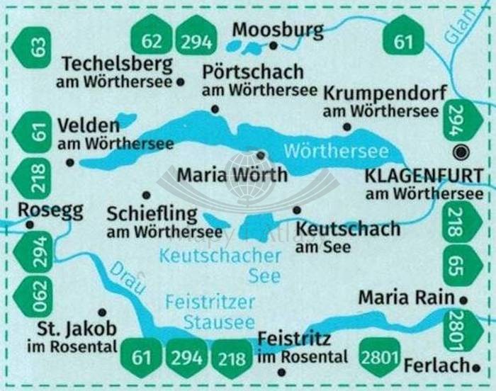 Wörthersee, Klagenfurt am Wörthersee. Wodoodporna mapa samochodowo-turystyczna 061 wydawnictwa Kompas. Zasięg