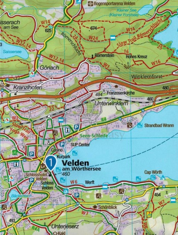 Wörthersee, Klagenfurt am Wörthersee. Wodoodporna mapa samochodowo-turystyczna 061 wydawnictwa Kompas. Fragment 1