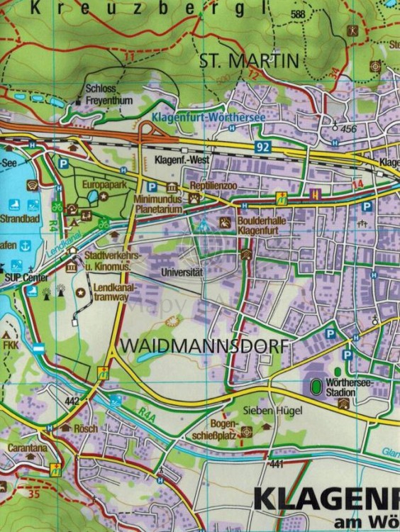 Wörthersee, Klagenfurt am Wörthersee. Wodoodporna mapa samochodowo-turystyczna 061 wydawnictwa Kompas. Fragment 2