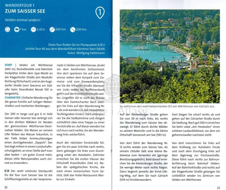 Wörthersee, Klagenfurt am Wörthersee. Wodoodporna mapa samochodowo-turystyczna 061 wydawnictwa Kompas. Mini przewodnik - przykładowe strony