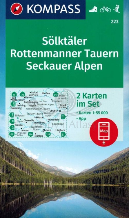 Solktaler, Rottenmanner Tauern, Seckauer Alpen 1:55 000. Mapa turystyczna 223 wydawnictwa Kompass. Okładka zestawu
