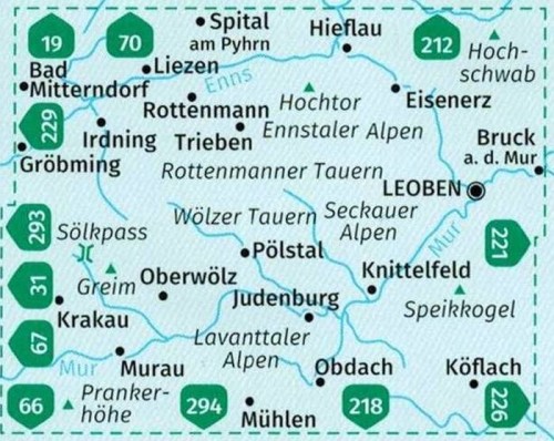Solktaler, Rottenmanner Tauern, Seckauer Alpen 1:55 000. Mapa turystyczna 223 wydawnictwa Kompass. Zasięg zestawu