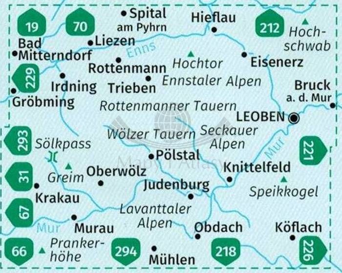 Solktaler, Rottenmanner Tauern, Seckauer Alpen 1:55 000. Mapa turystyczna 223 wydawnictwa Kompass. Zasięg zestawu
