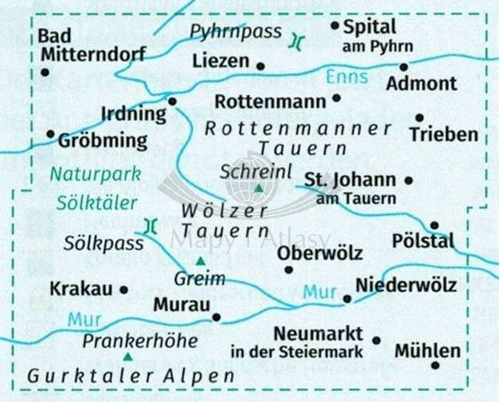 Solktaler, Rottenmanner Tauern, Seckauer Alpen 1:55 000. Mapa turystyczna 223 wydawnictwa Kompass. Mapa 1 - zasięg