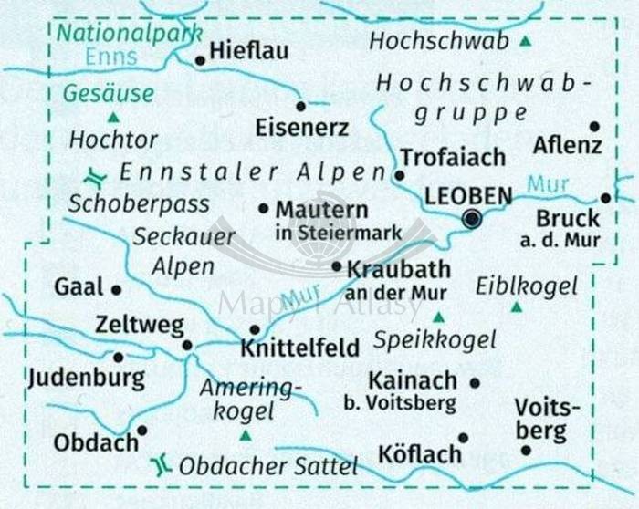 Solktaler, Rottenmanner Tauern, Seckauer Alpen 1:55 000. Mapa turystyczna 223 wydawnictwa Kompass. Mapa 2 - zasięg