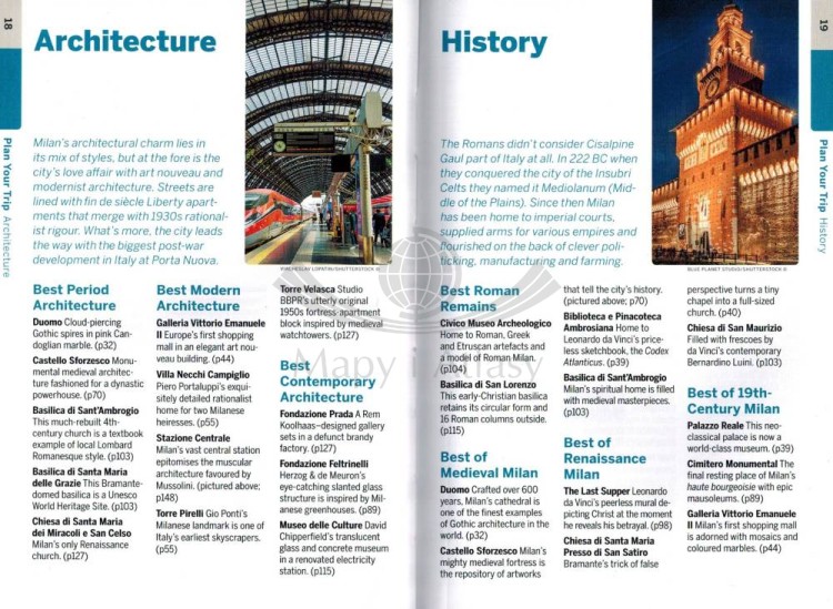 Mediolan / Milan. Przewodnik Pocket z mapą wydawnictwa Lonely Planet. Przykładowe strony 1