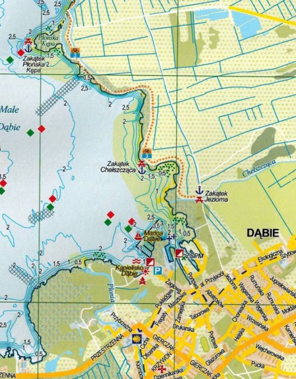 Okolice Szczecina. Zestaw: 5 x mapa turystyczna wydawnictwa EKO-MAP. Jezioro Dąbie - fragment 2