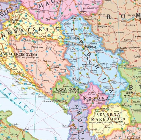 Europa 1:2 250 000. Mapa ścienna drogowa (polityczna). Fragment 1