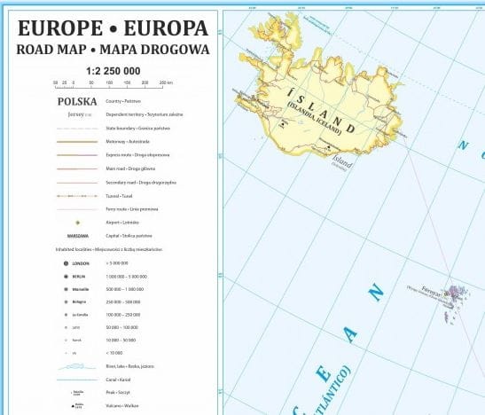Europa 1:2 250 000. Mapa ścienna drogowa (polityczna). Legenda
