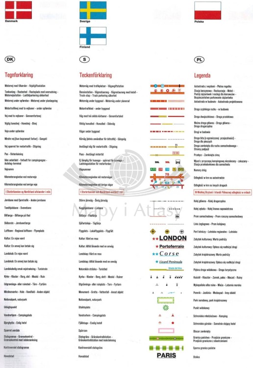 Europa 1:800 000. Atlas samochodowo-turystyczny wydawnictwa ExpressMap. Legenda