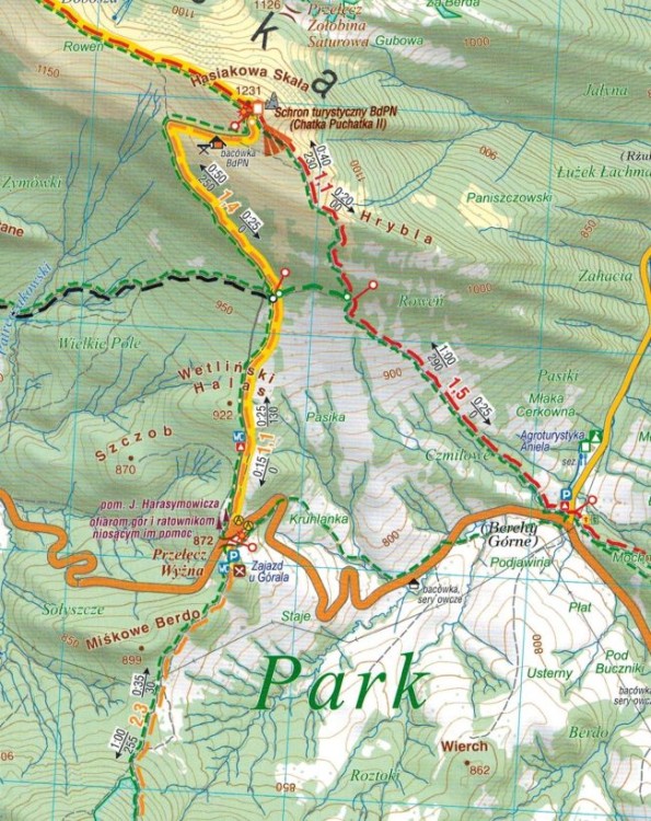 Bieszczady / Bieszczadzkie połoniny 1:25 000. Mapa turystyczna wydawnictwa Compass. Fragment 2