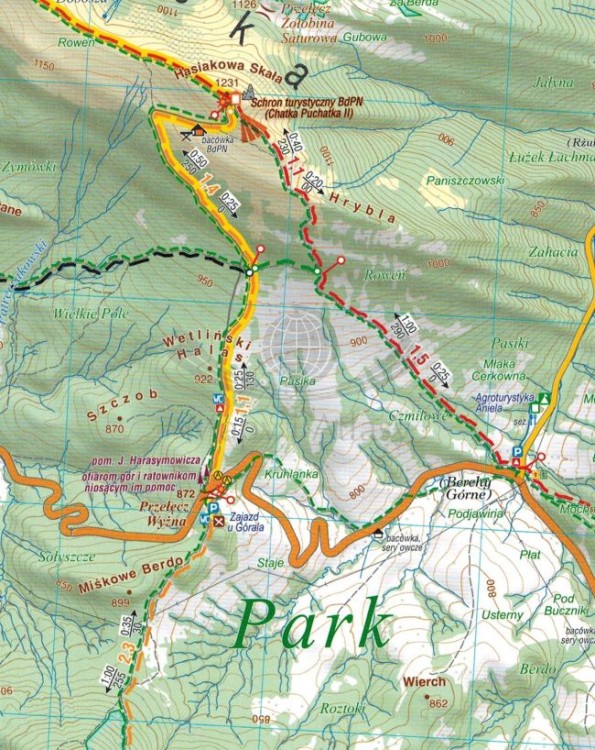 Bieszczady: Bieszczadzkie połoniny 1:25 000. Laminowana mapa turystyczna wydawnictwa Compass. Fragment 2