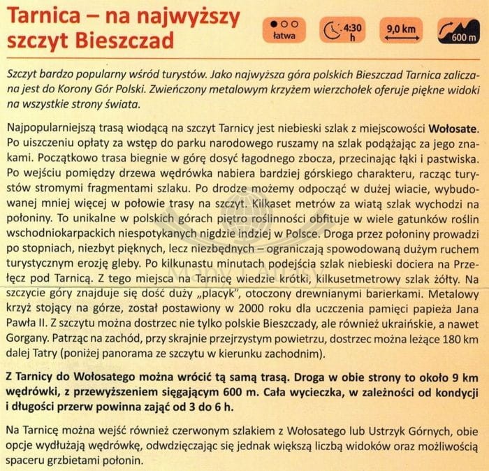 Bieszczady: Bieszczadzkie połoniny 1:25 000. Laminowana mapa turystyczna wydawnictwa Compass. Przykładowy opis wycieczki