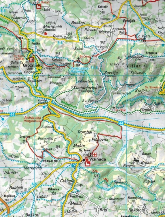 Istria 1:75 000. Wodoodporna mapa samochodowo-turystyczna 238 wydawnictwa Kompass. Fragment 1
