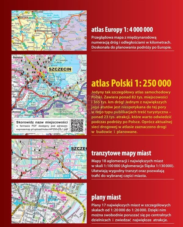 Polska 1:250 000 + Europa 1:4 000 000. Atlas samochodowy wydawnictwa ExpressMap. Okładka tył