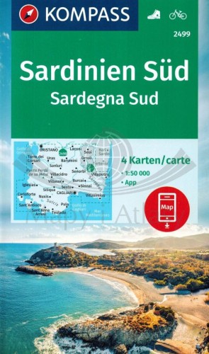Sardynia Południowa. Zestaw czterech map turystycznych 2499 wydawnictwa Kompass. Okładka zestawu