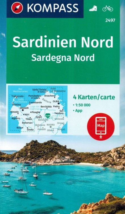 Sardynia Północna. Zestaw czterech map turystycznych 2497 wydawnictwa Kompass. Okładka zestawu