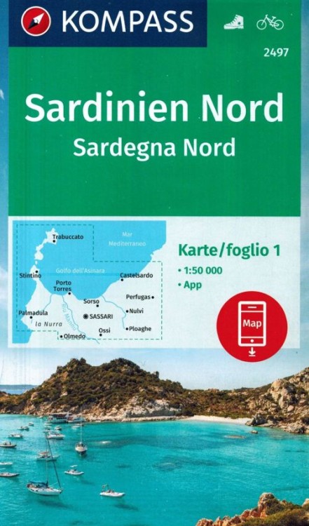 Sardynia Północna. Zestaw czterech map turystycznych 2497 wydawnictwa Kompass. Mapa 1 - okładka