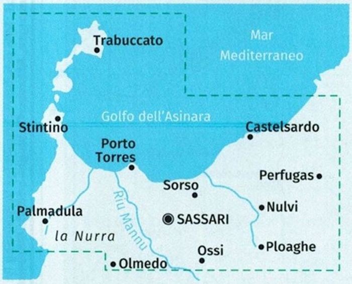 Sardynia Północna. Zestaw czterech map turystycznych 2497 wydawnictwa Kompass. Mapa 1 - zasięg