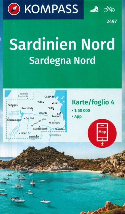 Sardynia Północna. Zestaw czterech map turystycznych 2497 wydawnictwa Kompass. Mapa 4 - okładka
