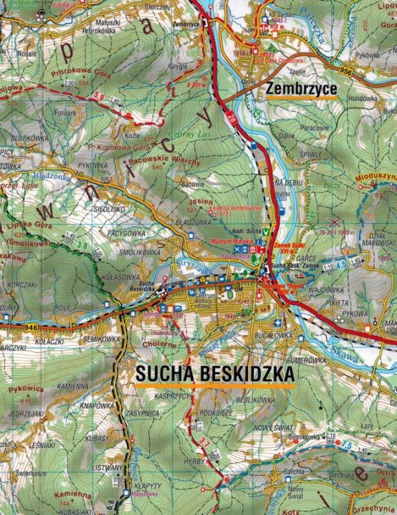 Beskid Makowski (Średni) 1:50 000. Laminowana mapa turystyczna wydawnictwa Compass. Fragment 2