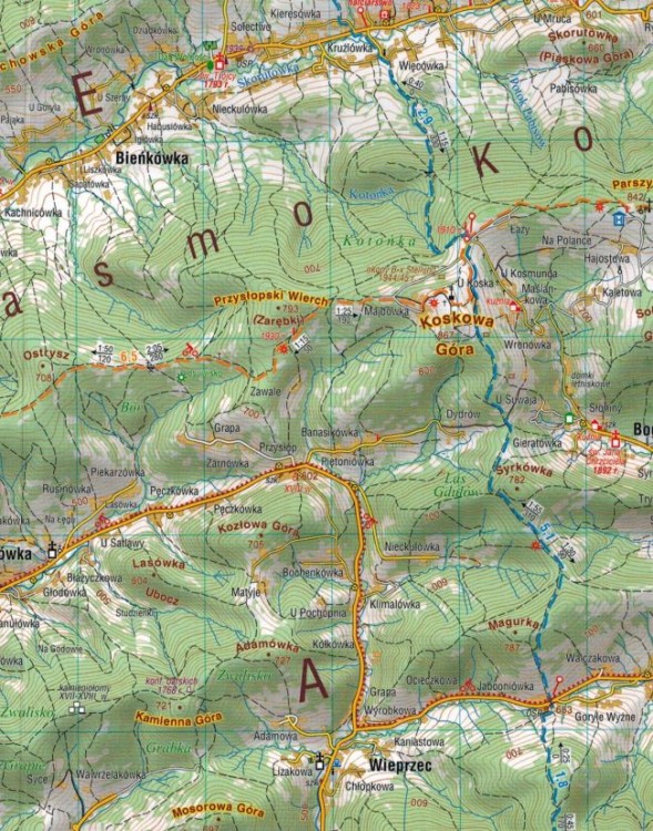 Beskid Makowski (Średni) 1:50 000. Laminowana mapa turystyczna wydawnictwa Compass. Fragment 3
